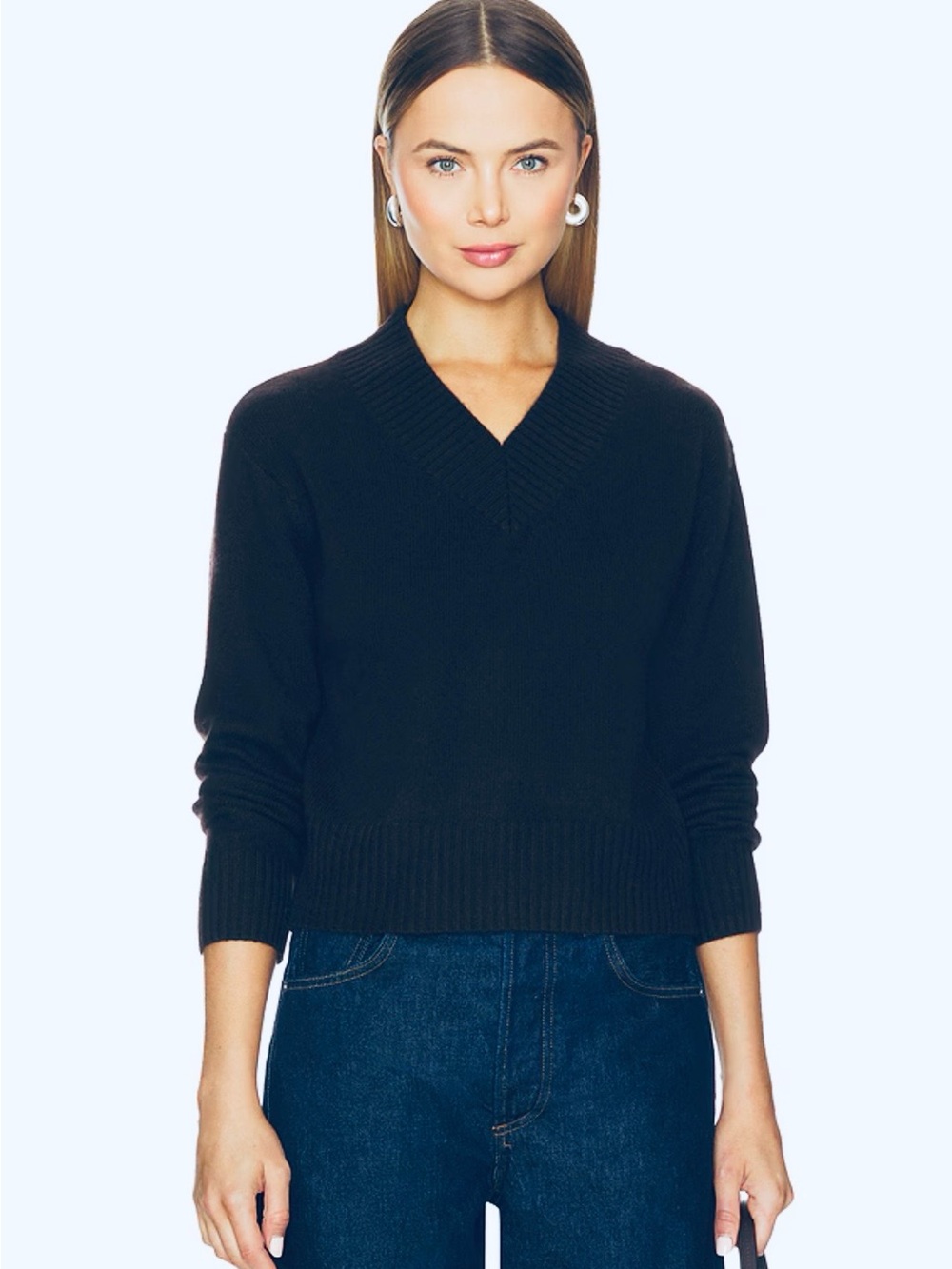 White + Warren Cashmere Navy Blue V-Neck Long Sleeve Women's Sweater size S